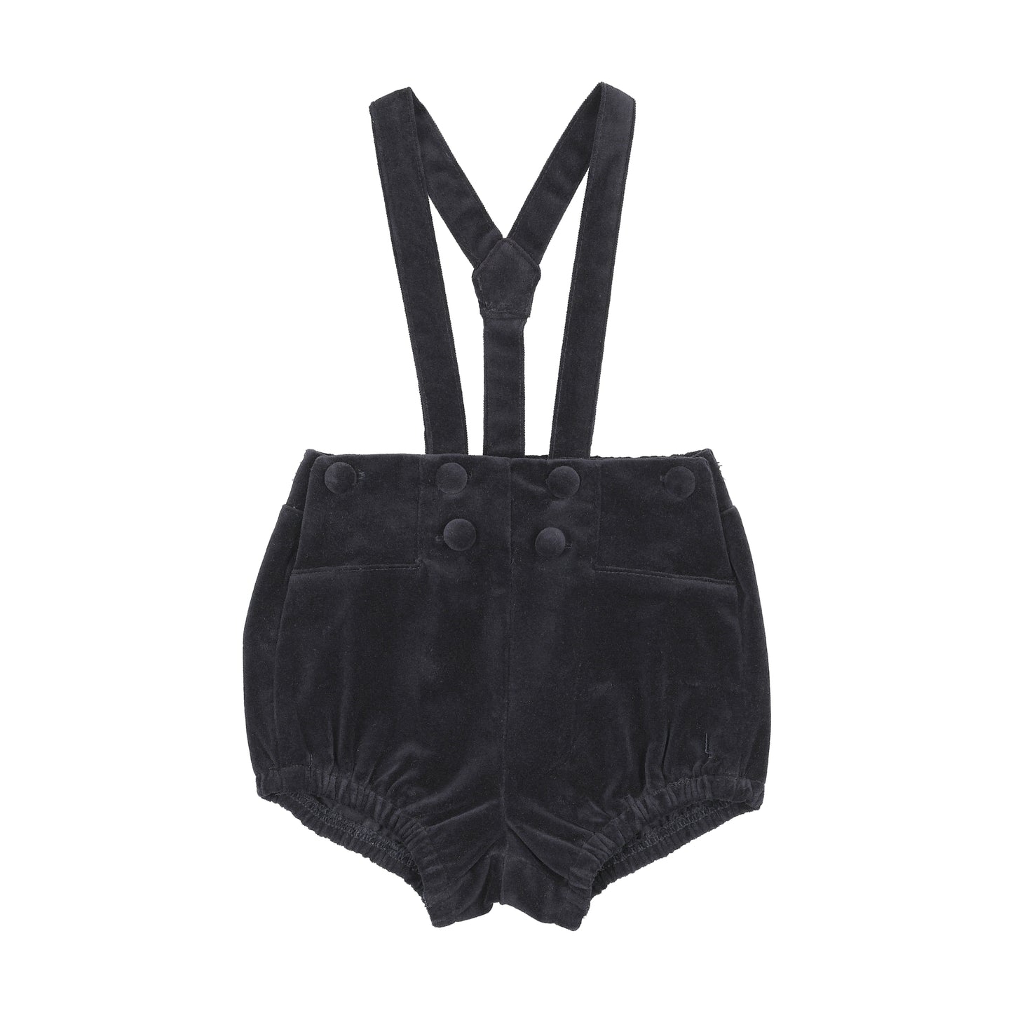 VELVET GATHERED SUSPENDER SHORTS- NAVY
