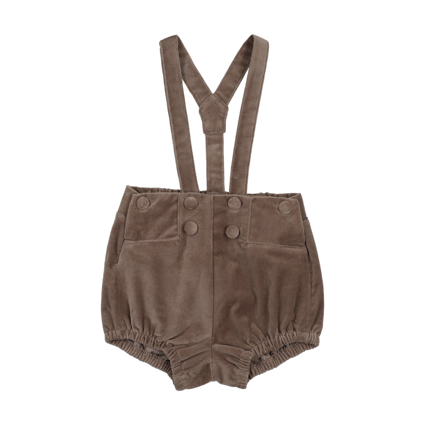 VELVET GATHERED SUSPENDER SHORTS- MISTY OAT
