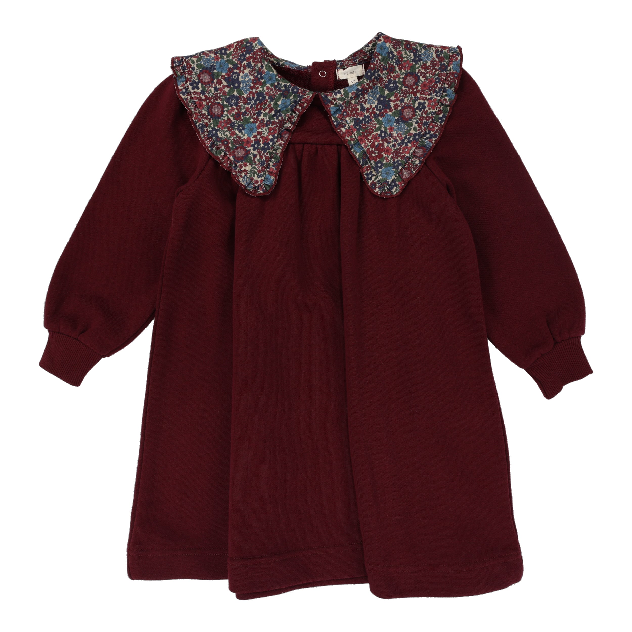 Floral Collar Sweatshirt Dress- Burgundy Little Bows To Toes Floral Collar Sweatshirt Dress- Burgundy Little Bows To Toes