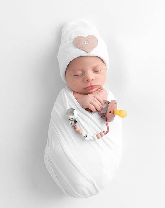 Mauve Heart Girls Pacifier Clip