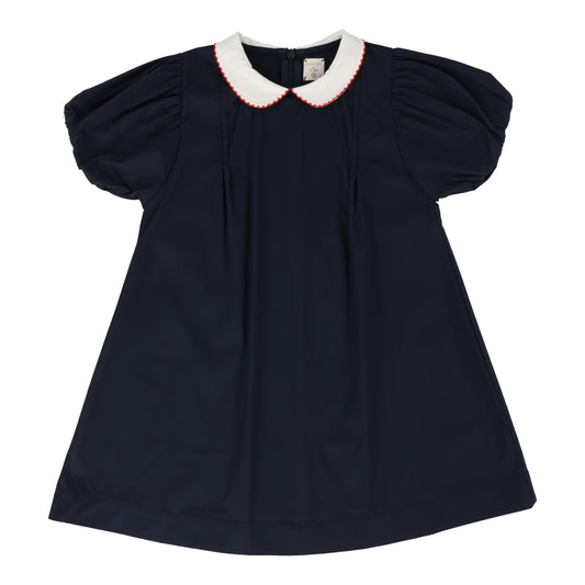 Puff Sleeve Dress Short Sleeve- Navy