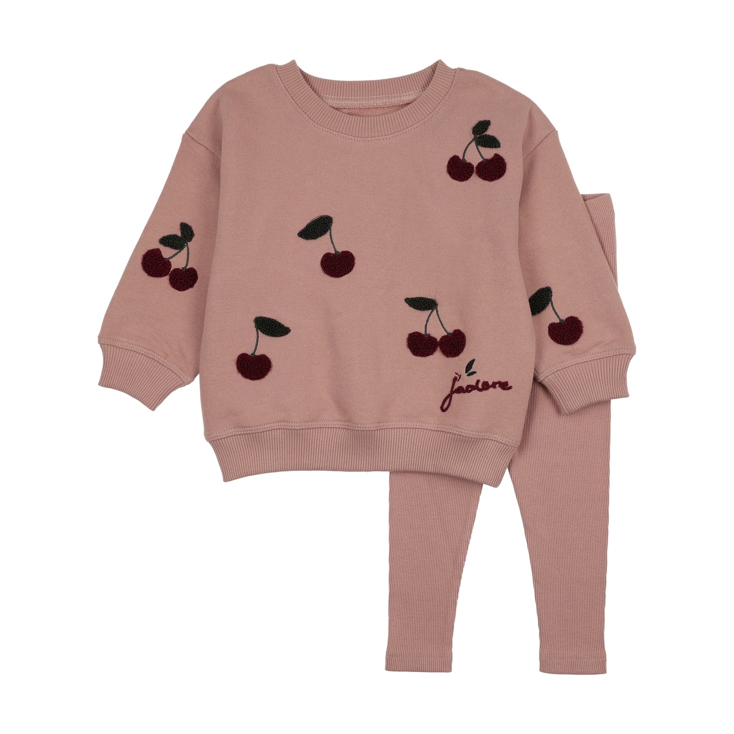 CHERRY PATCH SWEATSHIRT SET- BUD PINK