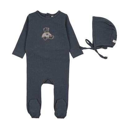 SWEET BEAR FOOTIE SET- OFF NAVY