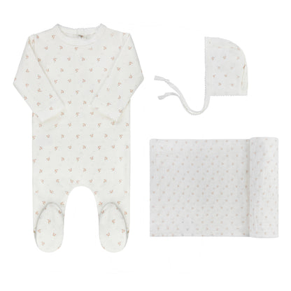 Rosebud Footie and Bonnet-Ivory Pink