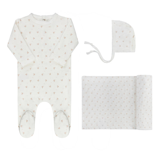 Rosebud Footie and Bonnet-Ivory Pink