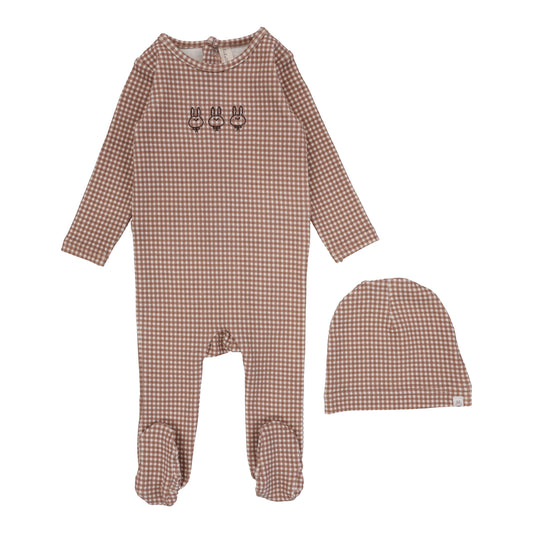 Gingham Bunny Footie- Plum