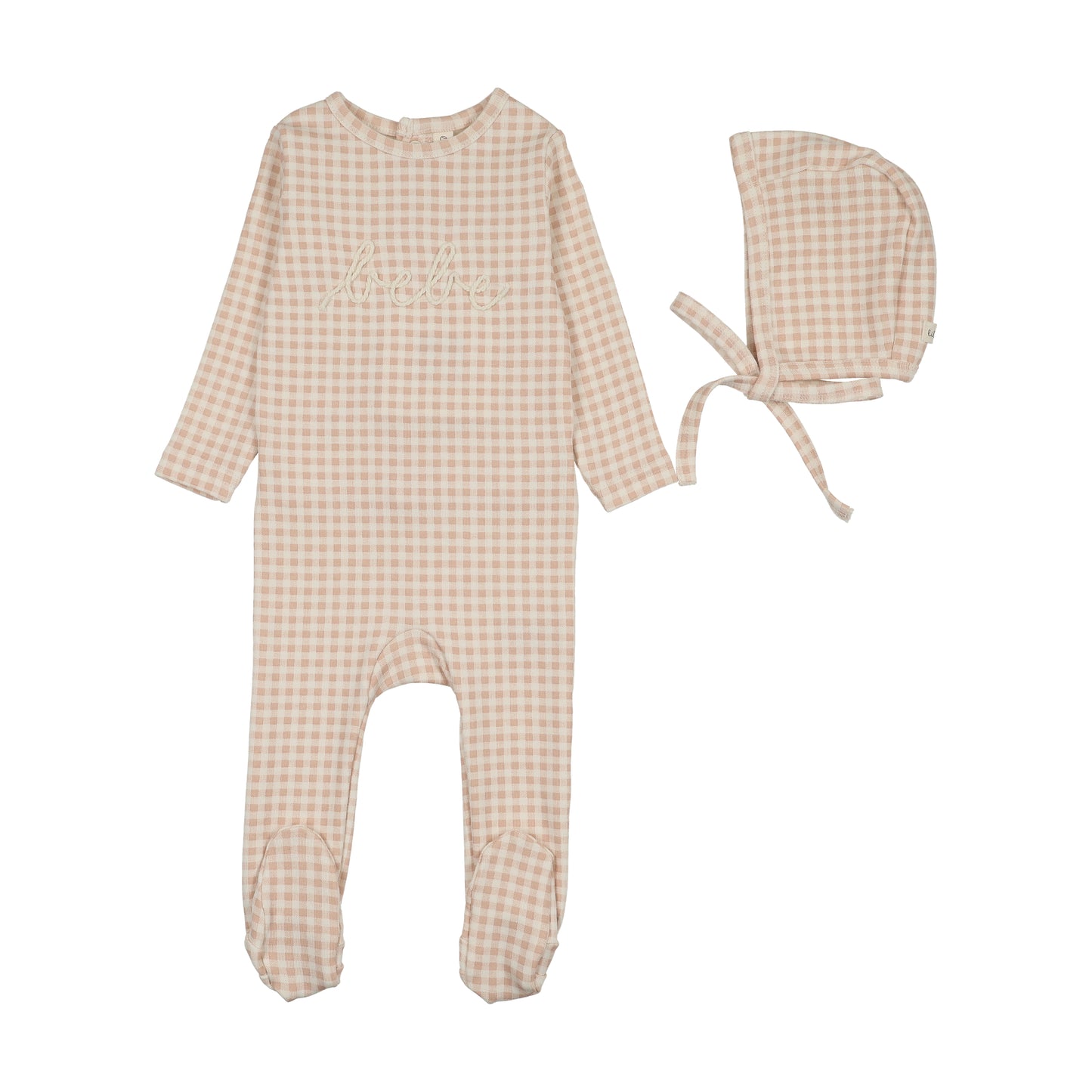 GINGHAM BEBE FOOTIE SET- PALE PINK