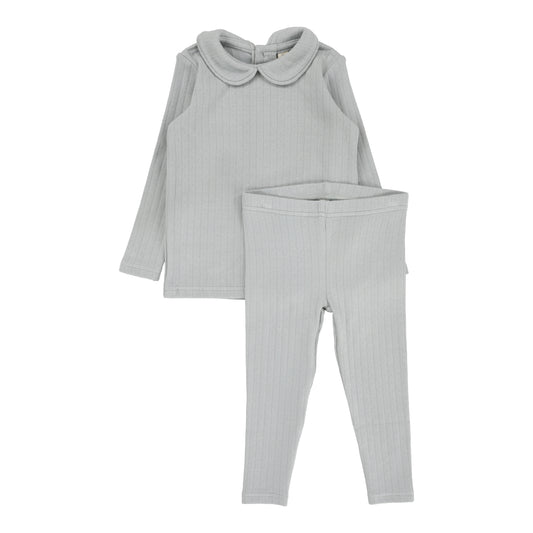 Fine Pointelle Collar Set  Light Blue Peter Pan