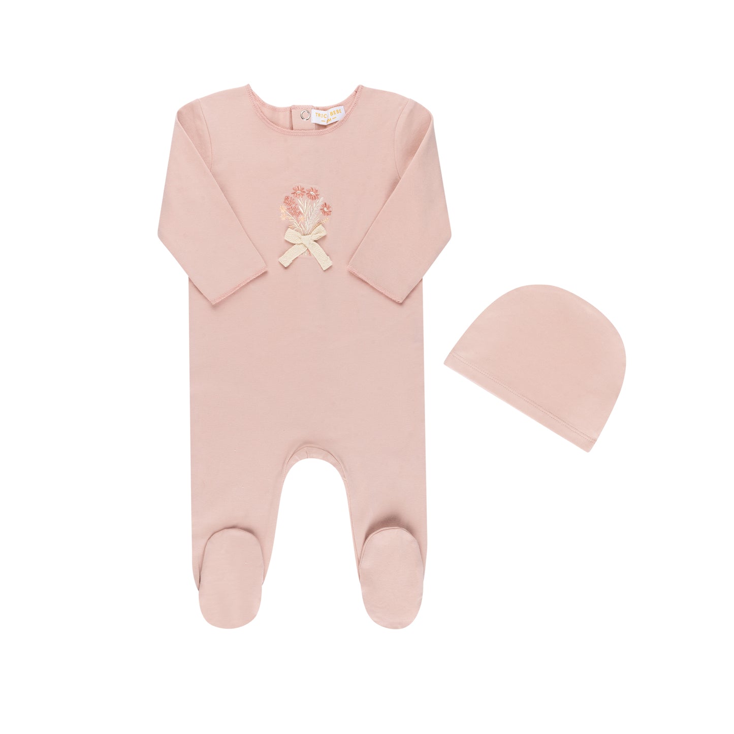 Tricot Bebe Flower Footie- Pink With Beanie