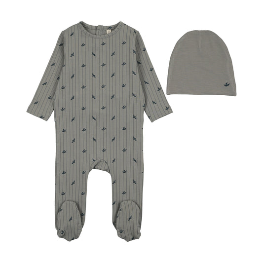 STRIPE PRINT FOOTIE- LIGHT BLUE