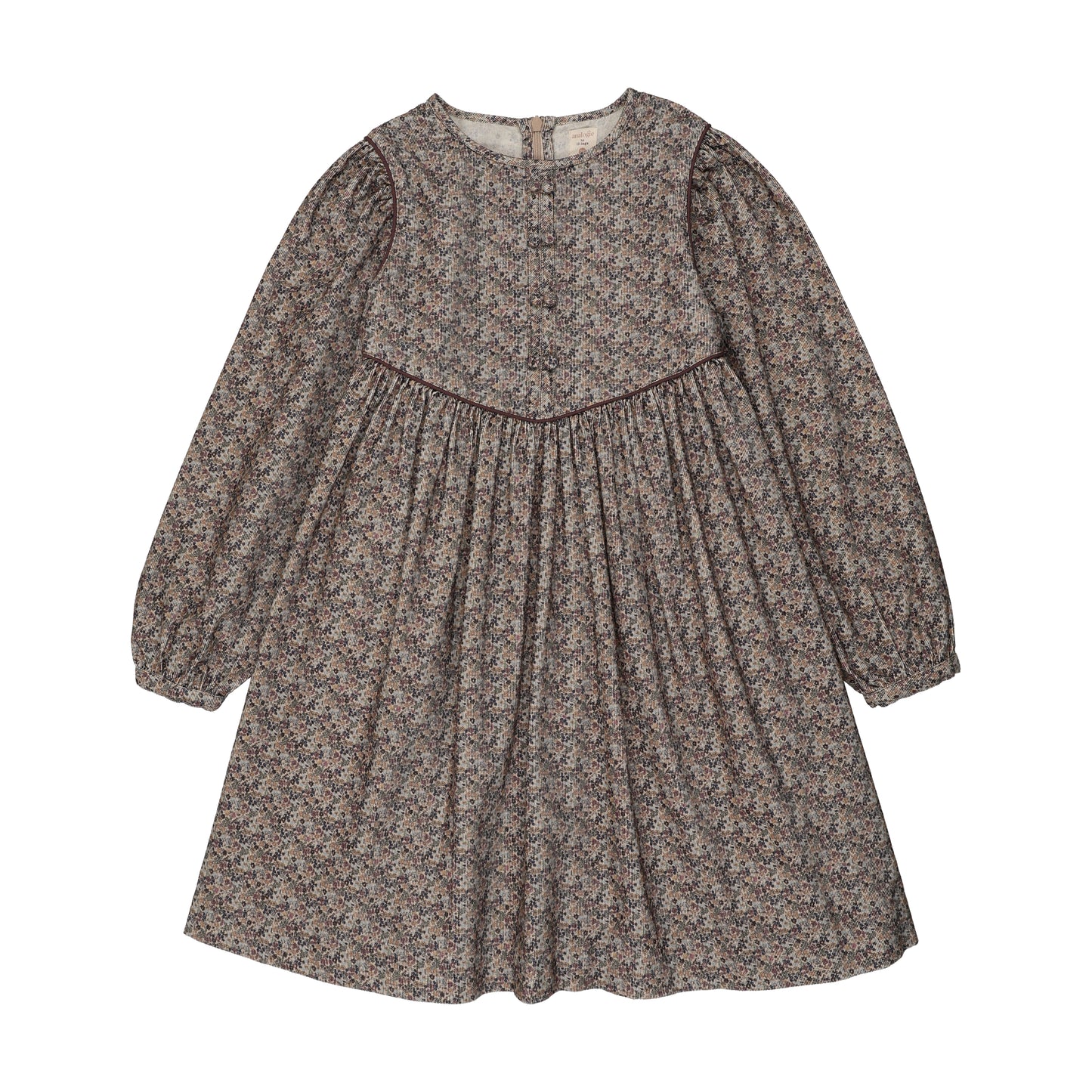 HOME GARDEN VELVET TRIM DRESS-BIG GIRL- OXFORD TAN PRINT