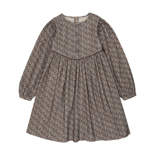 HOME GARDEN VELVET TRIM DRESS-BIG GIRL- OXFORD TAN PRINT