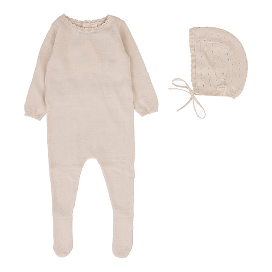 Dotty Knit Footie Set  Petal