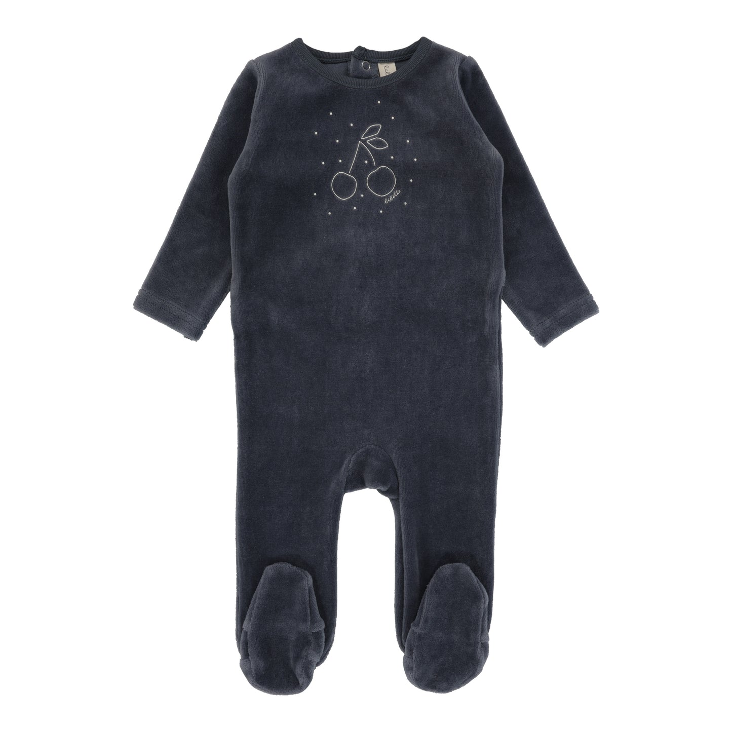 Cherry Graphic Velour Footie With Beanie - Slate