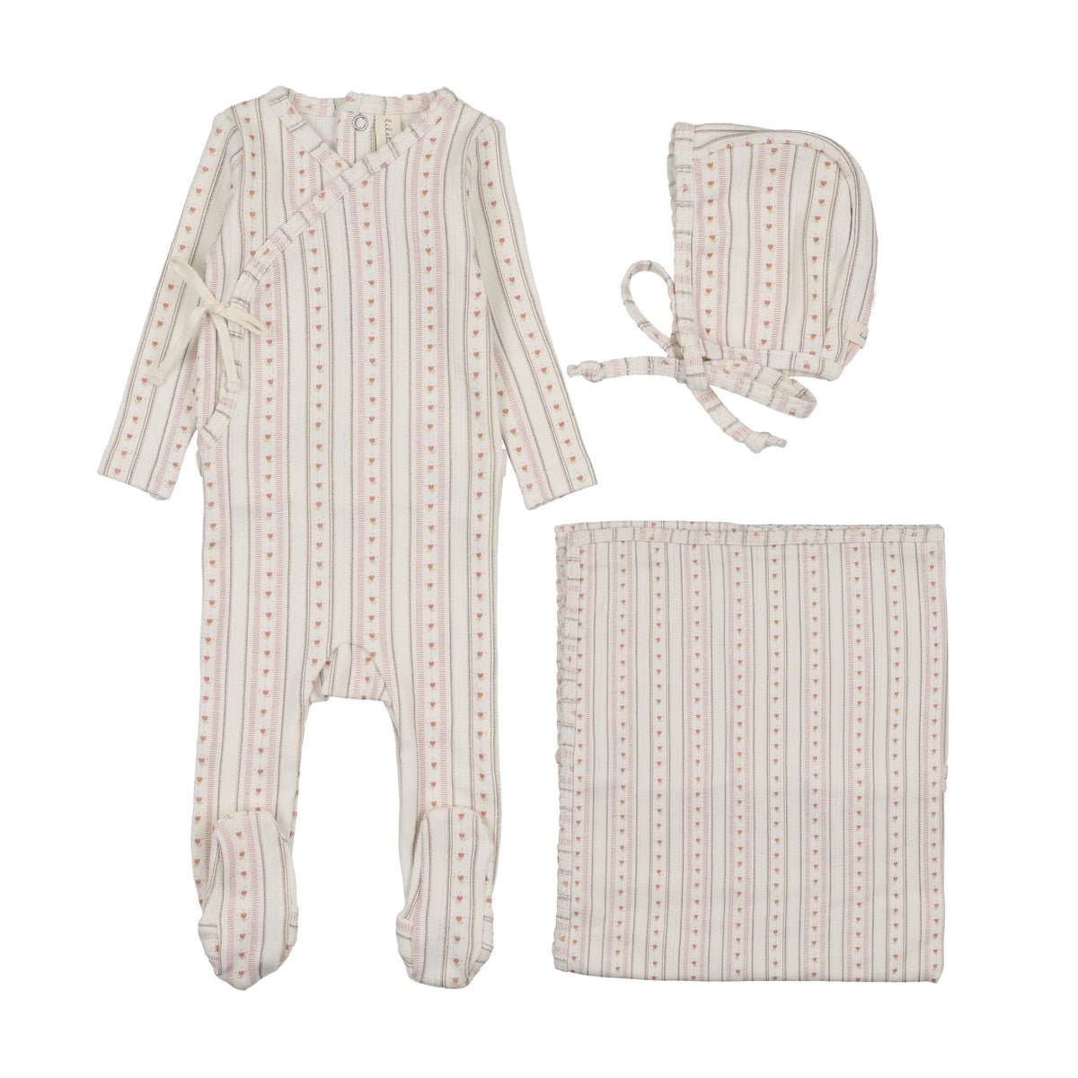 LINEAR PRINT LAYETTE SET- CREAM/PINK