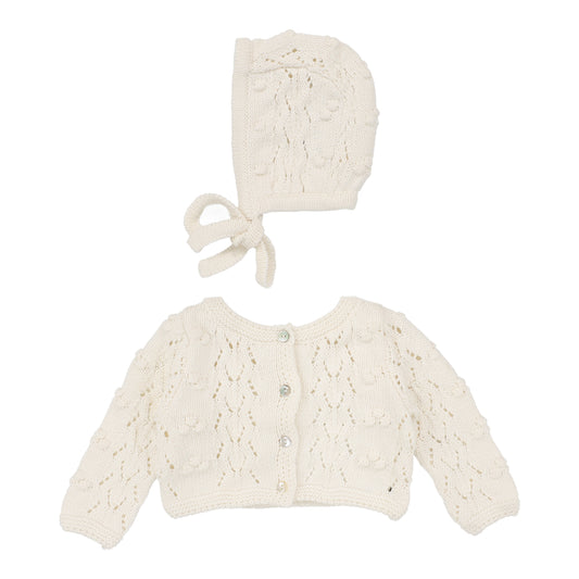 Popcorn Weave Cardigan Set  Cream