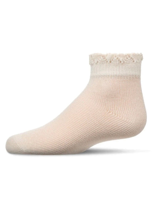 Memoi Crochet Ruffle Welt Anklet- Winter White