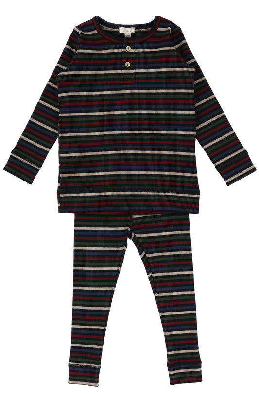 Henley Ribbed Set- Black Multicolor