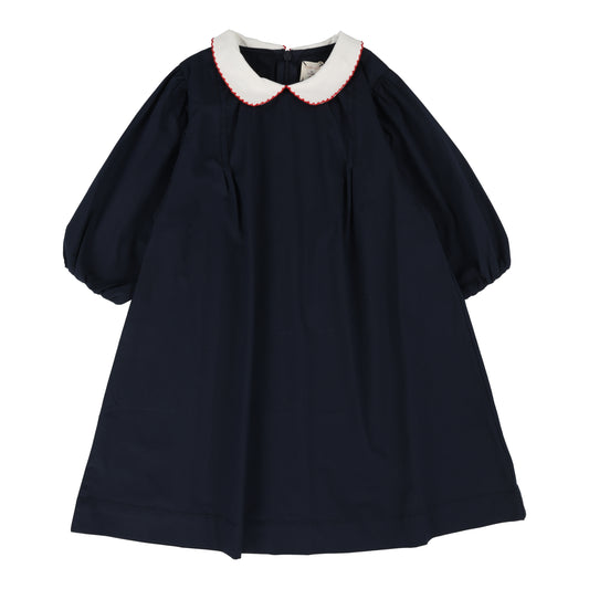 Puff Sleeve Dress Three Quarter Sleeve- Navy