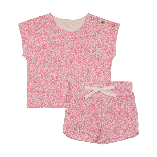 Printed Toddler Set - Bright Pink Mini Floral