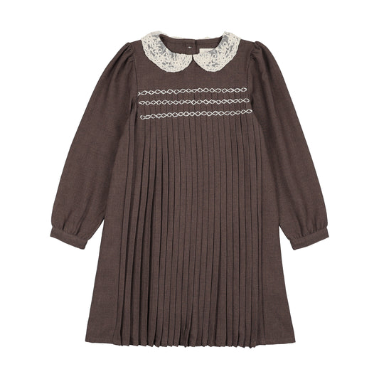PLEATED DRESS- MISTY OAT HEATHER