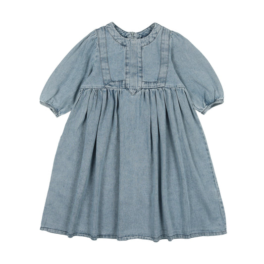 Stonewash Paneled Dress Three Quarter Sleeve