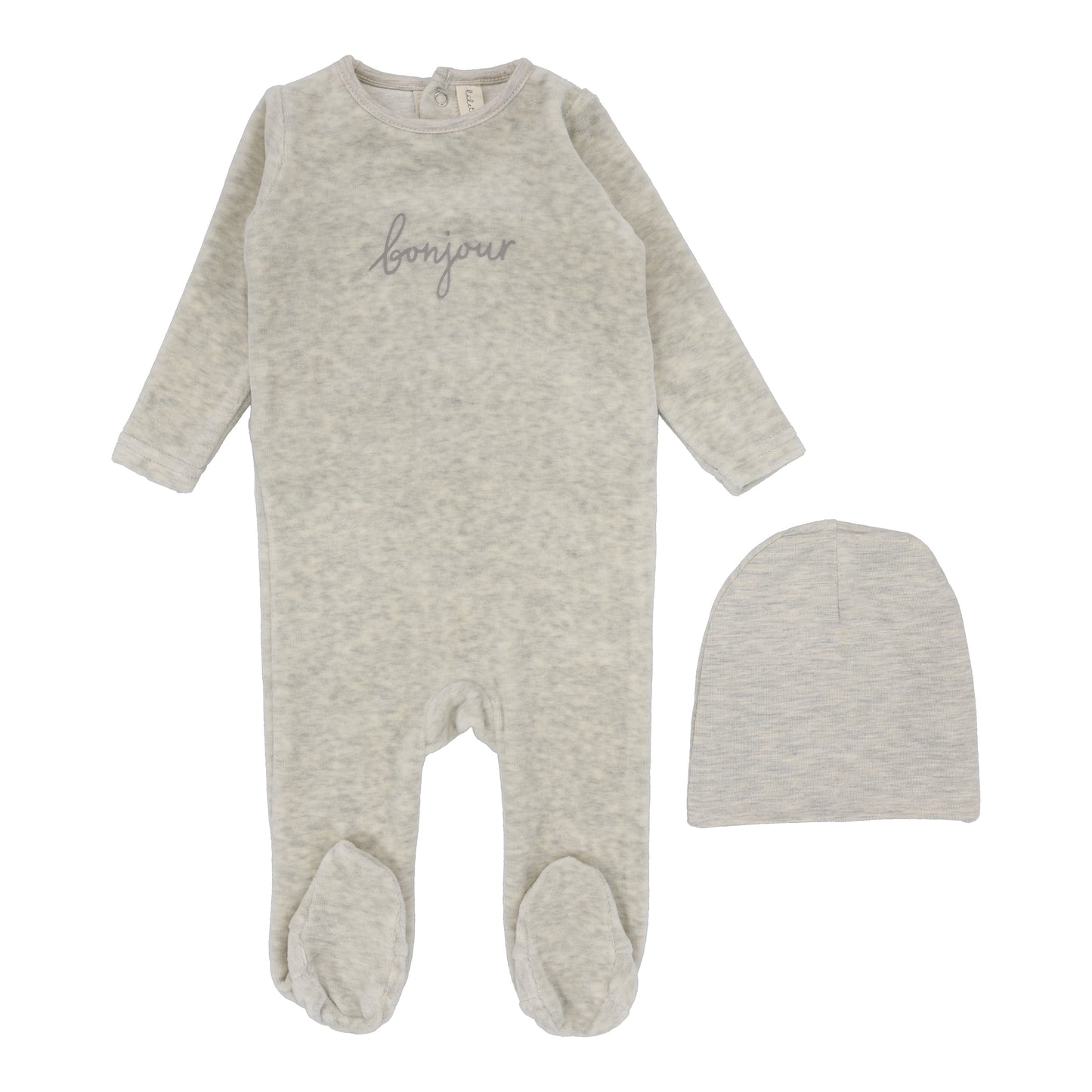 Velour Bonjour Footie with Beanie - Heathered Oatmeal