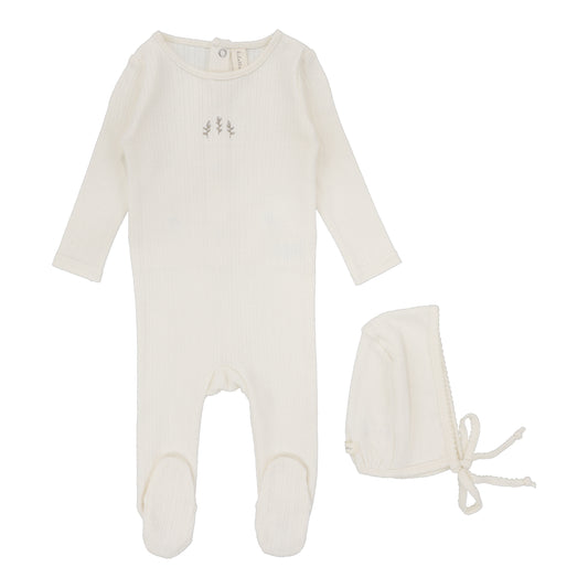 Stripe Pointelle Footie With Bonnet- Cream/Branch