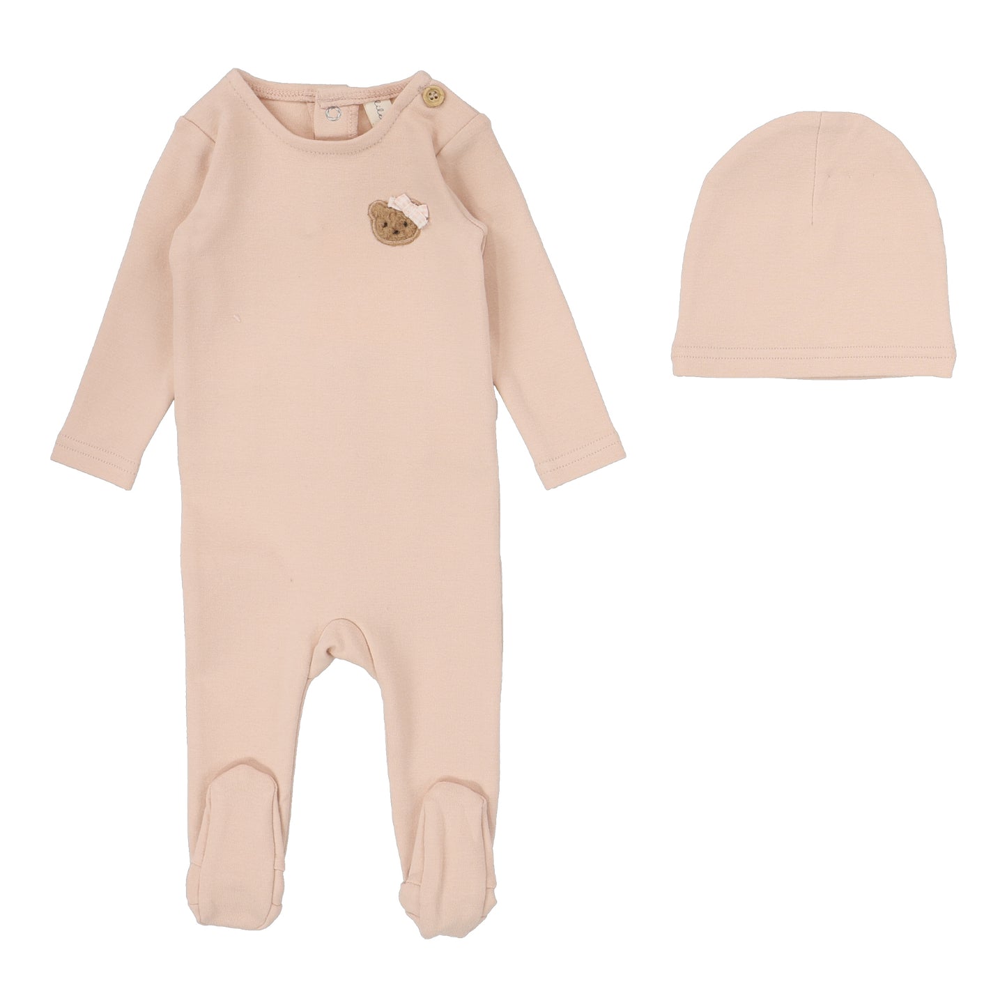 Bear Applique Layette Set  Dusty Pink