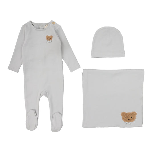Bear Applique Layette Set  Pale Blue