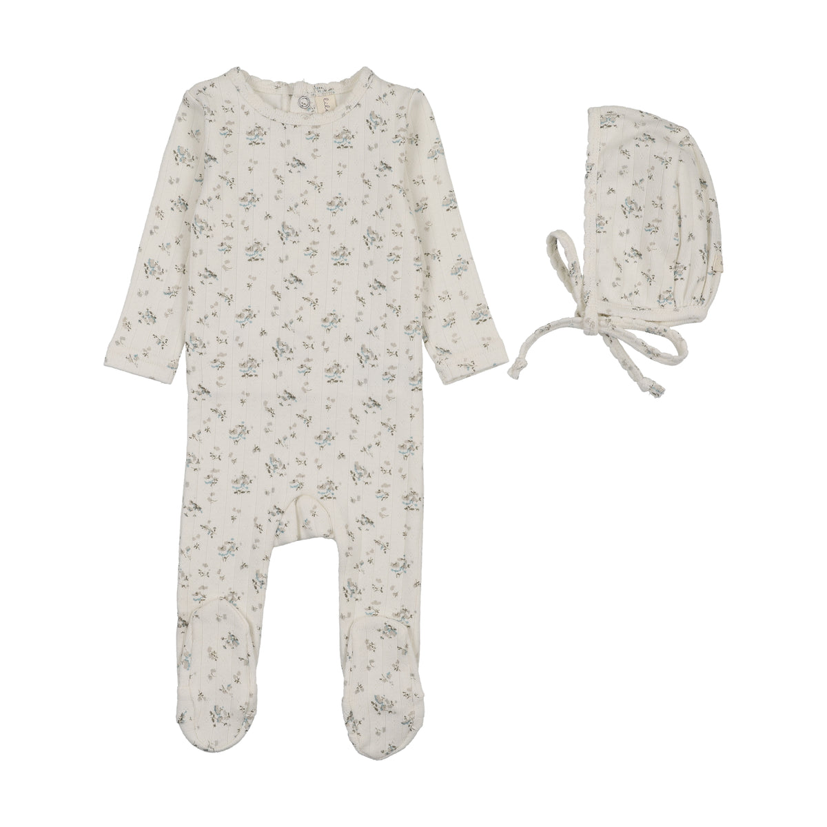 GARDEN CLUSTER PRINT FOOTIE SET- CREAM/BLUE