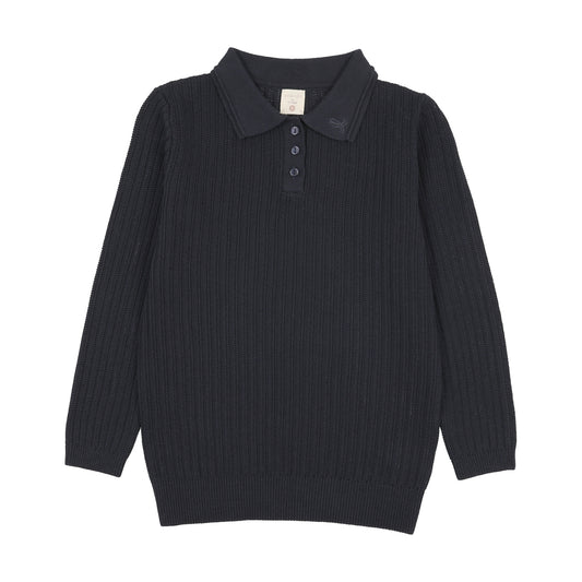 BOYS KNIT POLO- NAVY