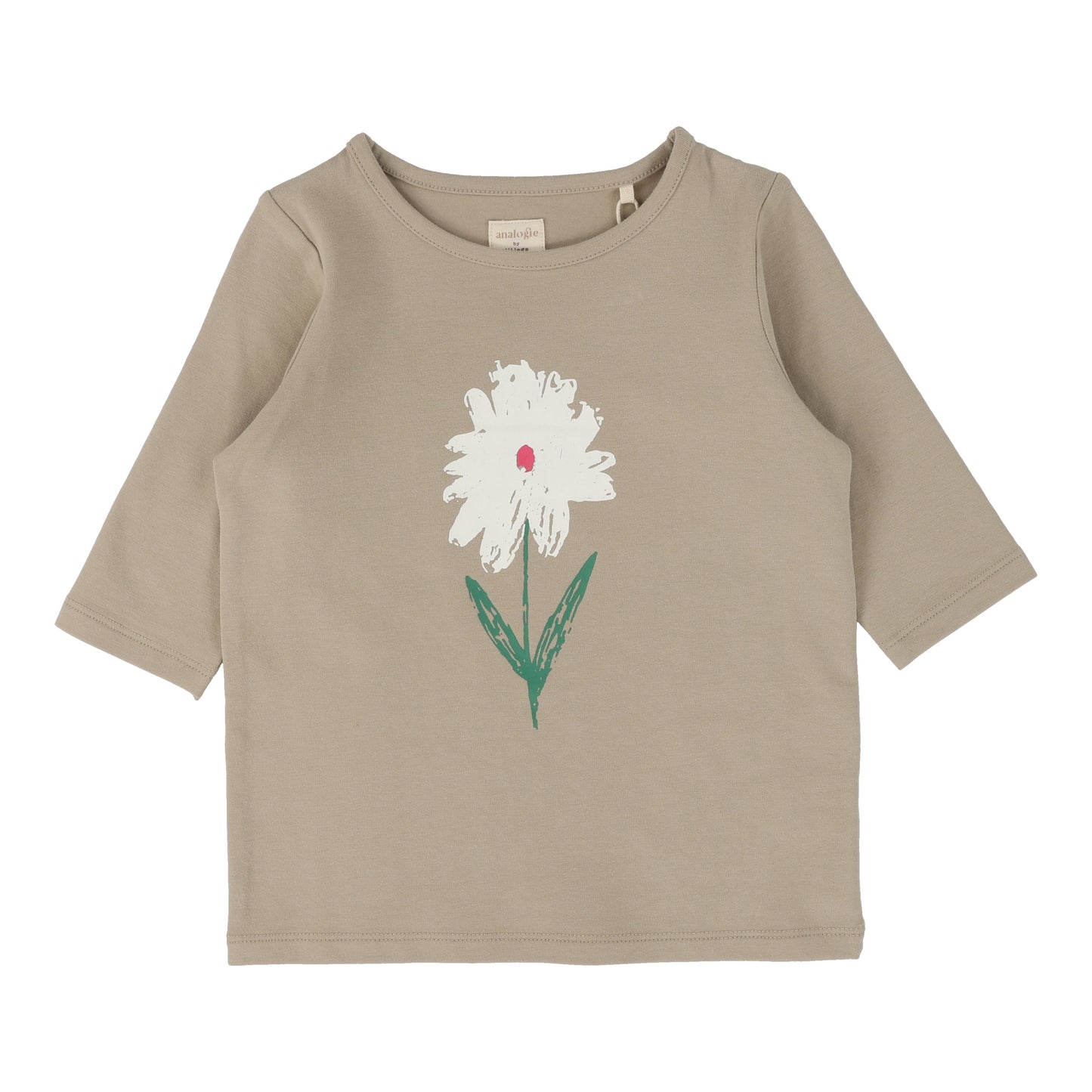 Flower Tee Three Quarter Sleeve- Taupe