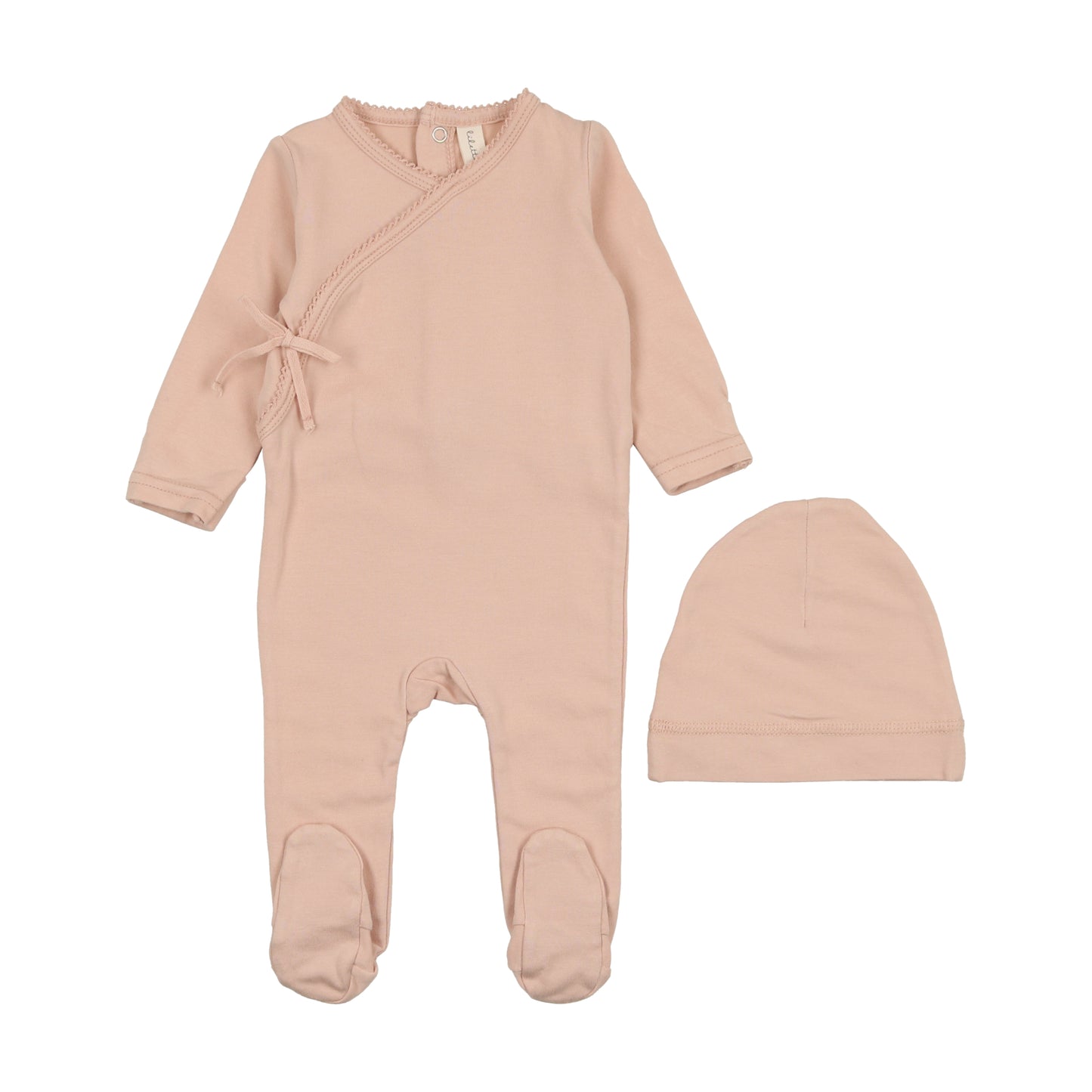 Brushed Cotton Wrapover Footie with Beanie-Pale Pink