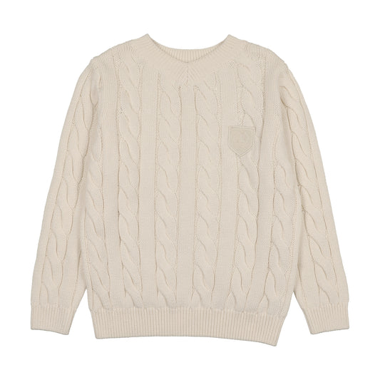 CHUNKY V NECK SWEATER- CREAM