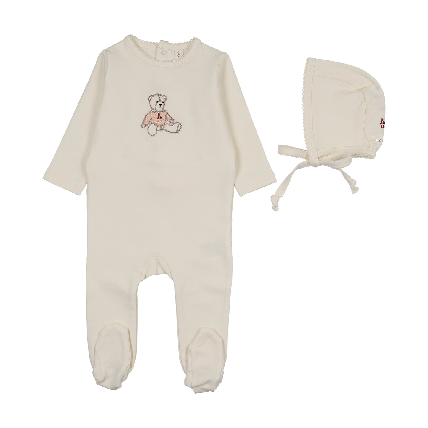 SWEET BEAR FOOTIE SET- CREAM/PINK