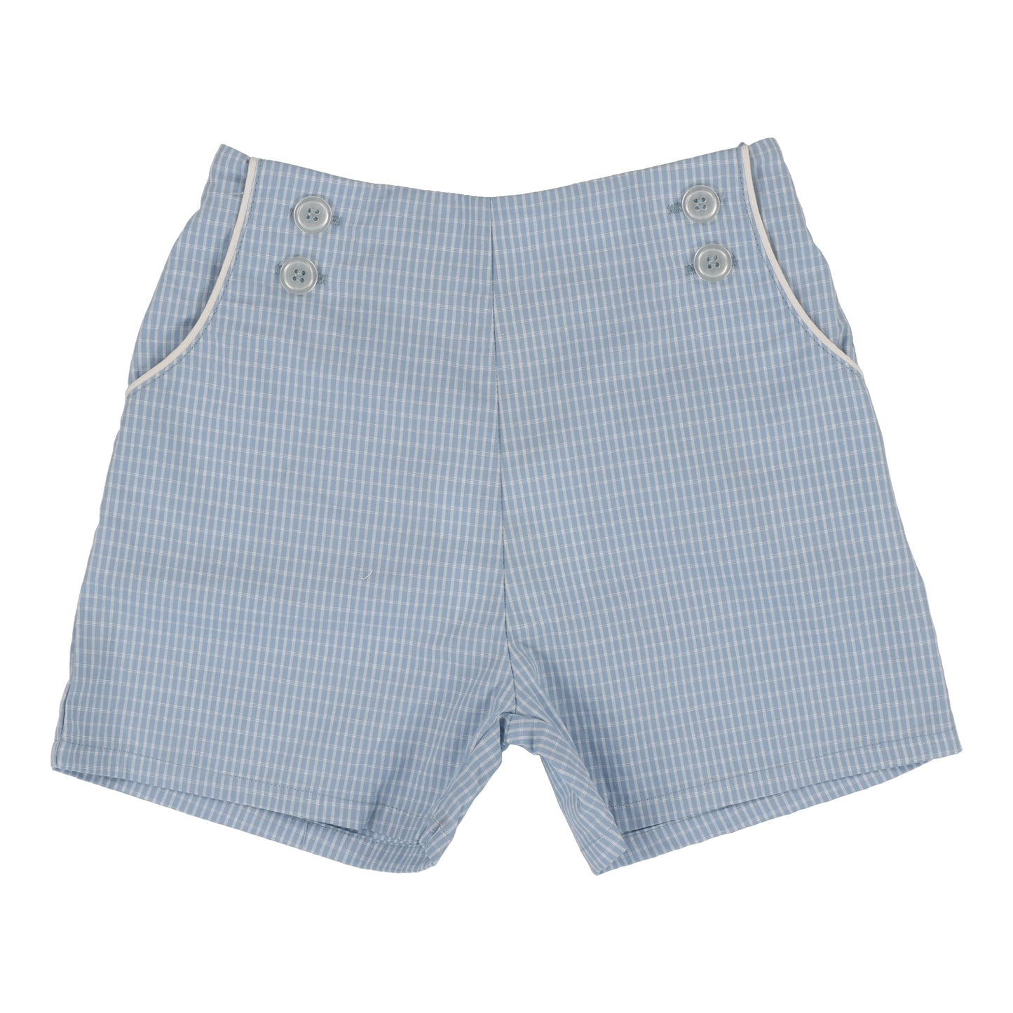 Windowpane Button Shorts- Light Blue