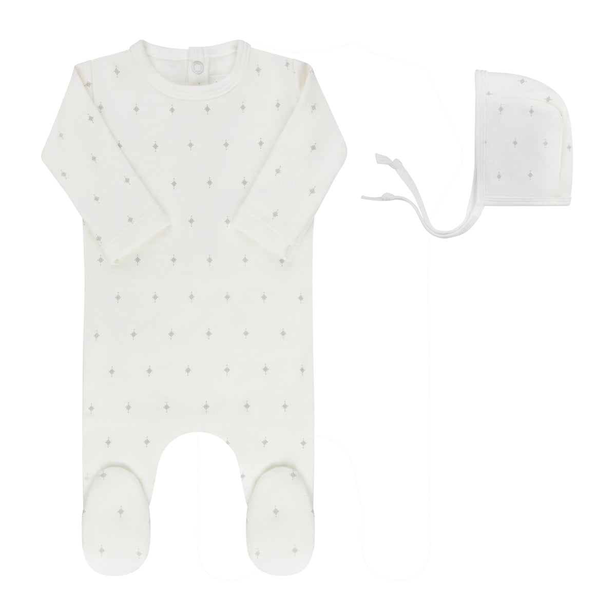 Rosebud Footie and Bonnet-Ivory Blue