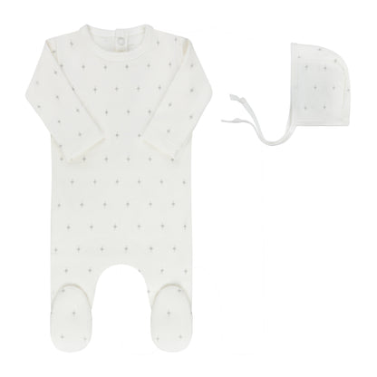 Rosebud Footie and Bonnet-Ivory Blue
