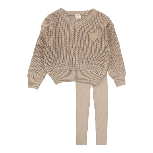 Knit VNeck Toddler Set  Oat