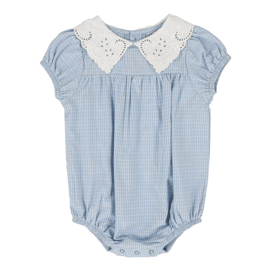 Windowpane Romper- Light Blue