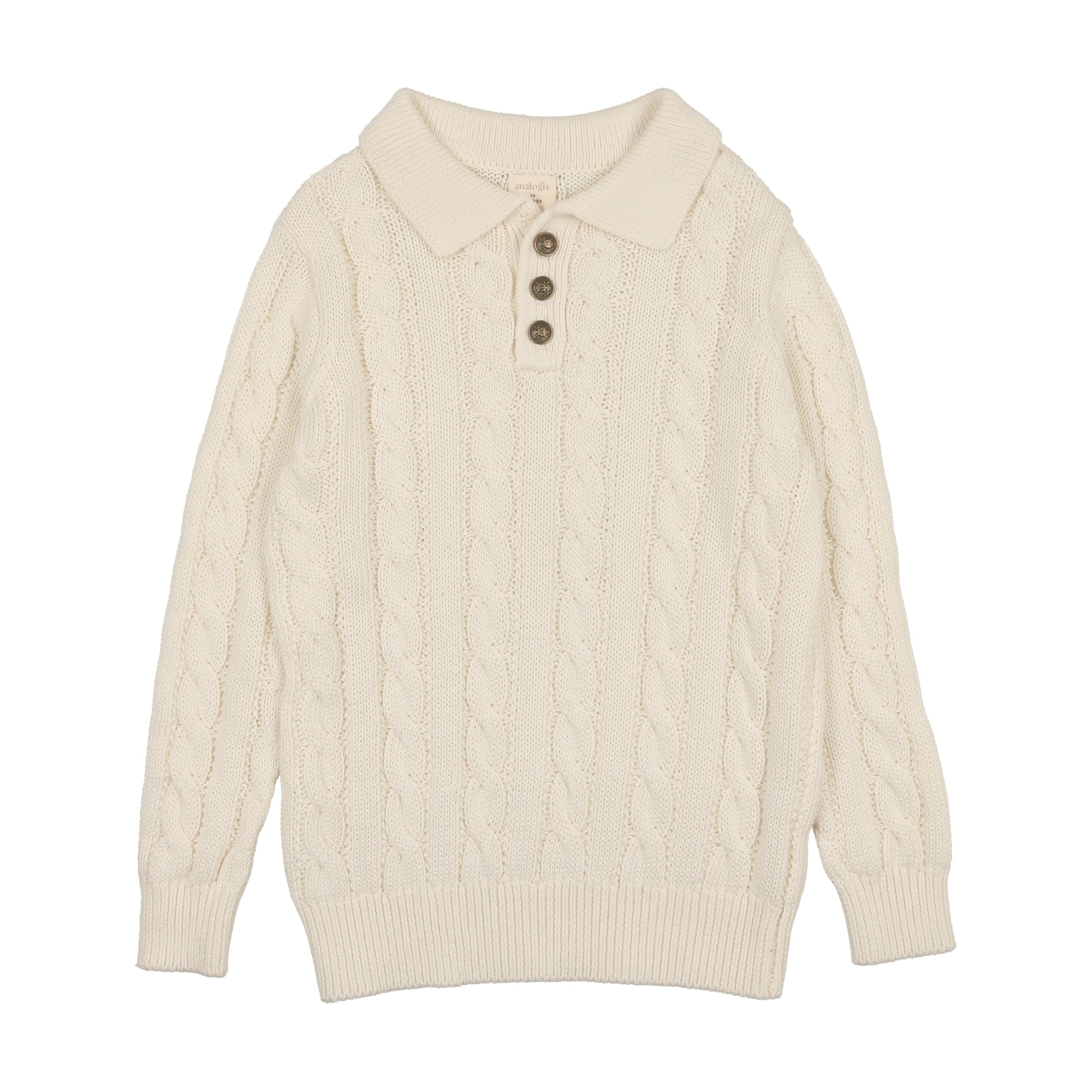 Cable Knit Polo- Cream