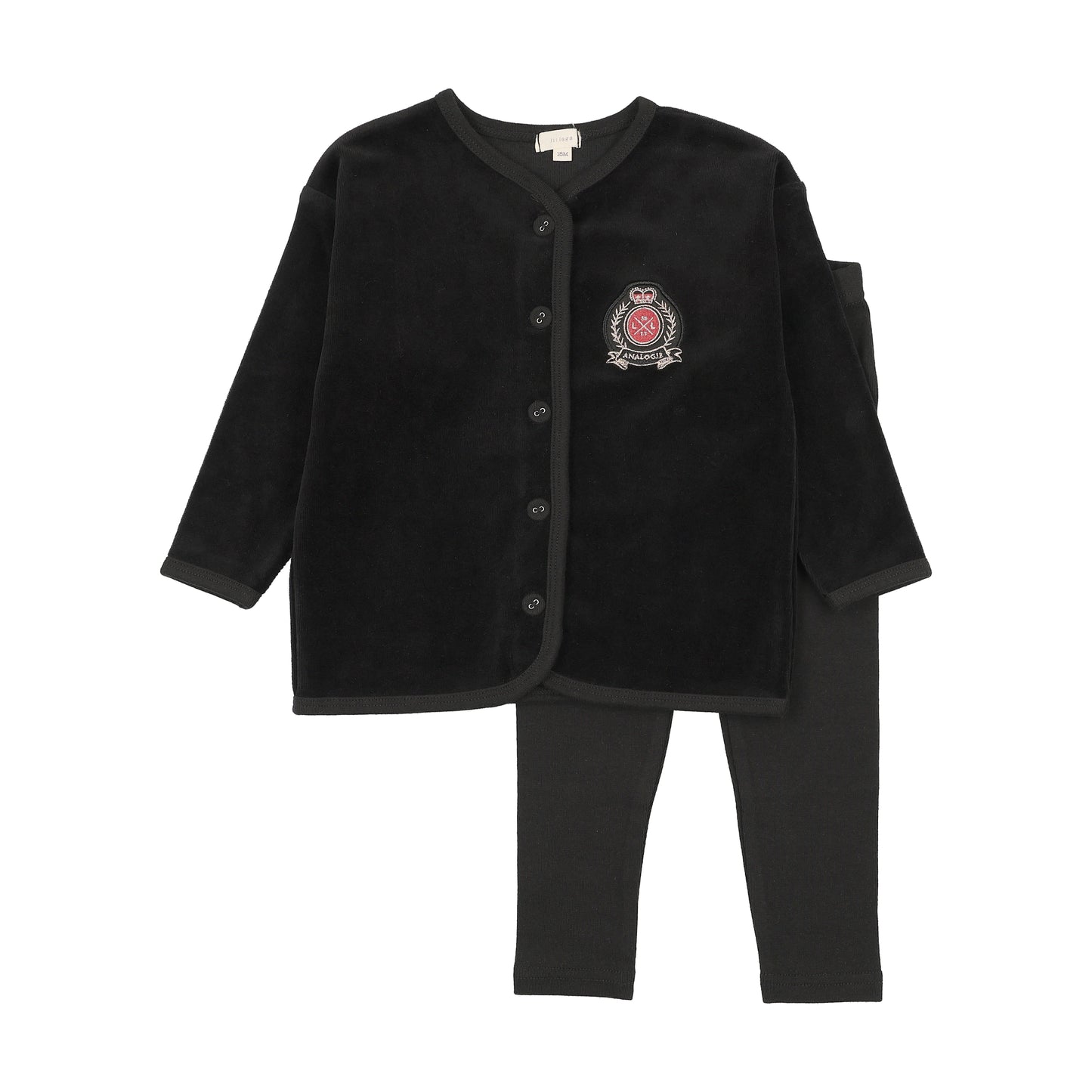 VELOUR CREST LOUNGE SET- BLACK
