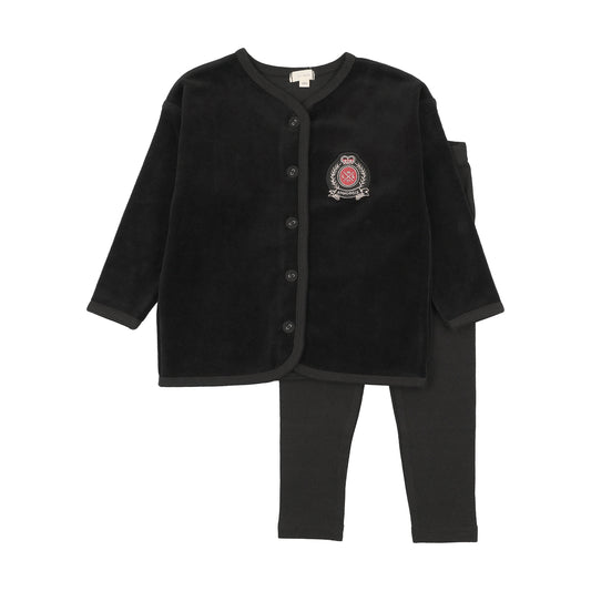 VELOUR CREST LOUNGE SET- BLACK