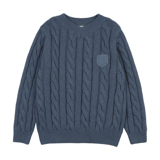 CHUNKY V NECK SWEATER- VINTAGE BLUE