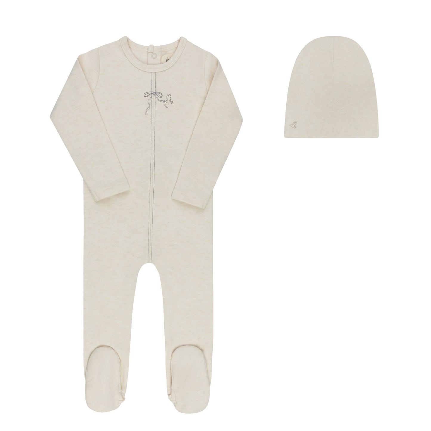 Bird Seam Footie- Cream Charcoal