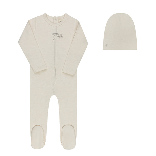Bird Seam Footie- Cream Charcoal