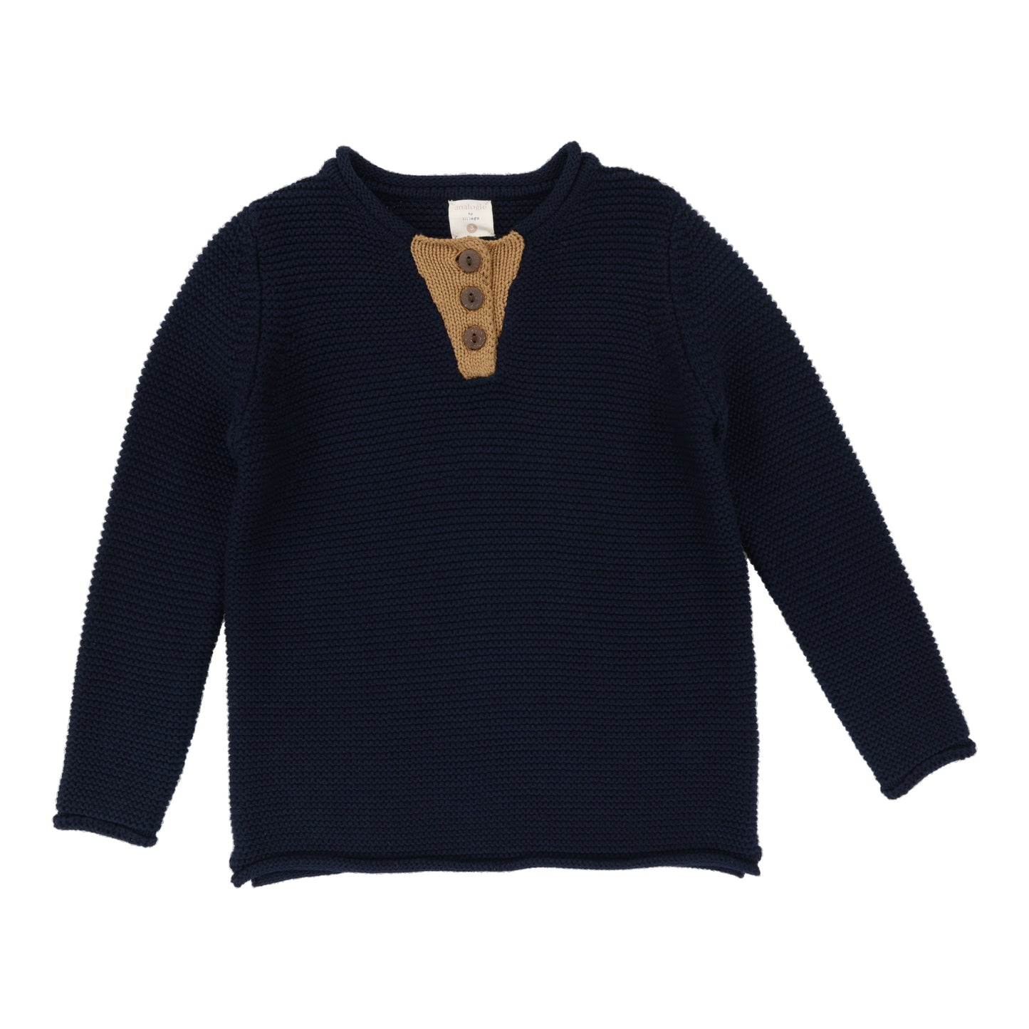 Contrast placket Sweater- Navy/Camel