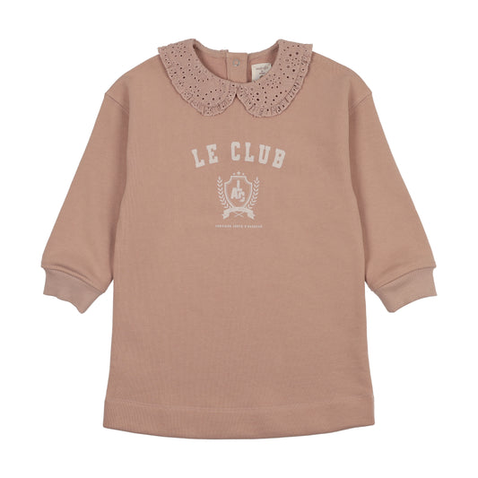 VARSITY CREST SWEATSHIRT DRESS- BUD PINK