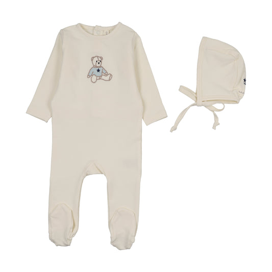 SWEET BEAR FOOTIE SET- BLUE